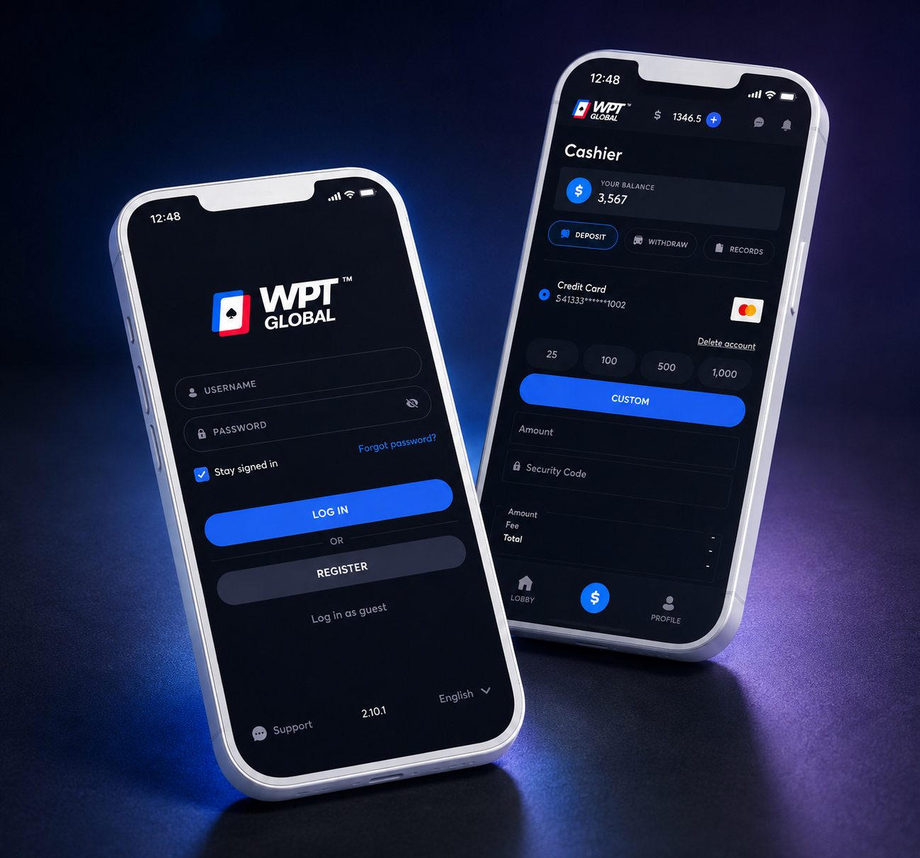 WPT Global 手机端版本示意